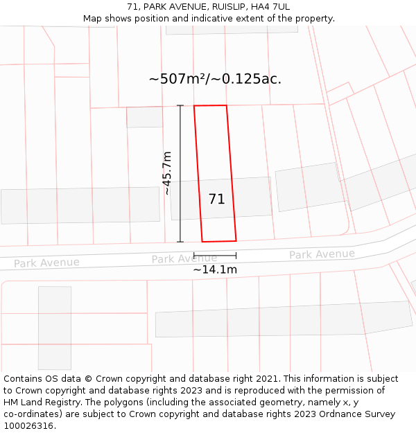 71, PARK AVENUE, RUISLIP, HA4 7UL: Plot and title map