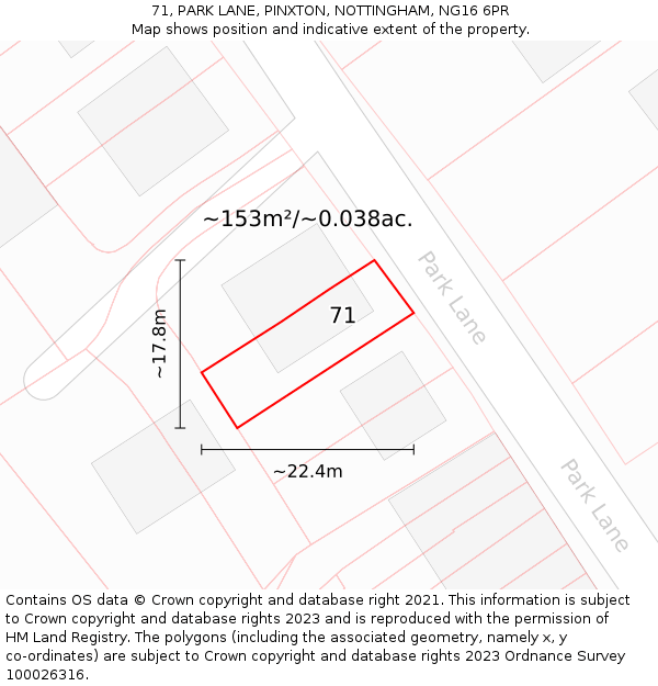 71, PARK LANE, PINXTON, NOTTINGHAM, NG16 6PR: Plot and title map