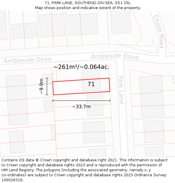 71, PARK LANE, SOUTHEND-ON-SEA, SS1 2SL: Plot and title map
