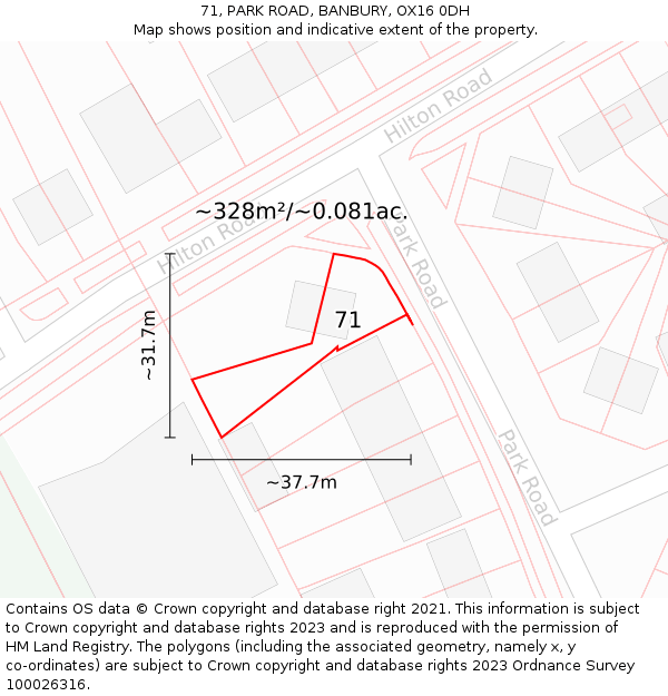 71, PARK ROAD, BANBURY, OX16 0DH: Plot and title map