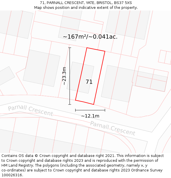 71, PARNALL CRESCENT, YATE, BRISTOL, BS37 5XS: Plot and title map