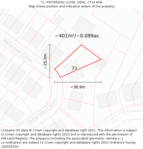 71, PATTERSON CLOSE, DEAL, CT14 9NA: Plot and title map