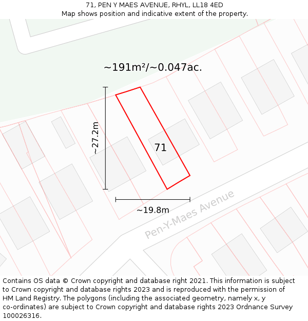 71, PEN Y MAES AVENUE, RHYL, LL18 4ED: Plot and title map