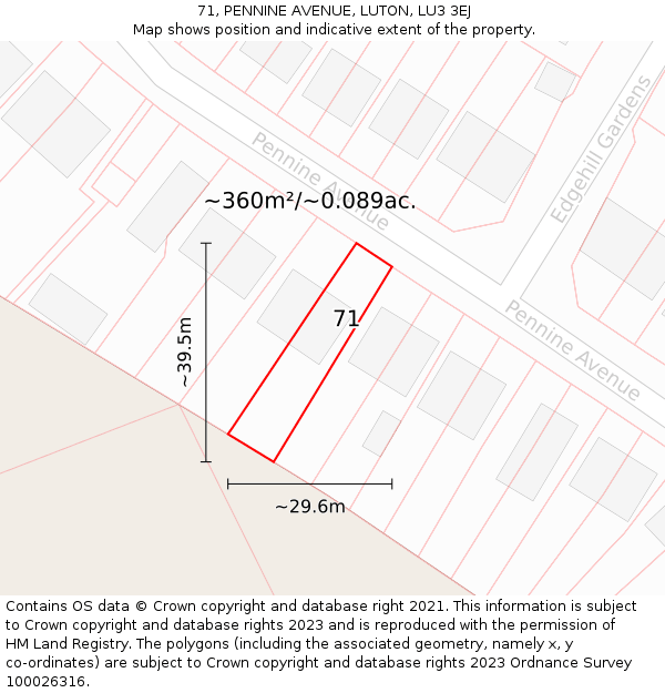 71, PENNINE AVENUE, LUTON, LU3 3EJ: Plot and title map