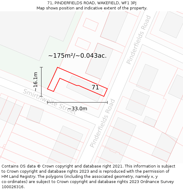 71, PINDERFIELDS ROAD, WAKEFIELD, WF1 3PJ: Plot and title map