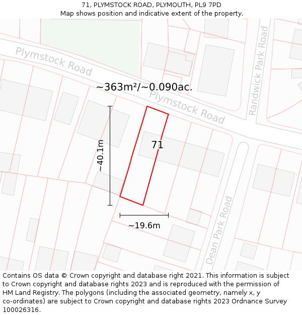 71, PLYMSTOCK ROAD, PLYMOUTH, PL9 7PD: Plot and title map