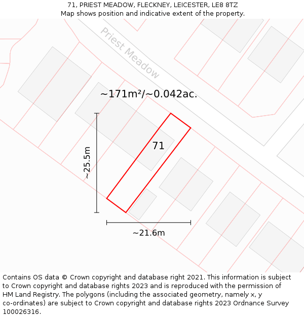 71, PRIEST MEADOW, FLECKNEY, LEICESTER, LE8 8TZ: Plot and title map