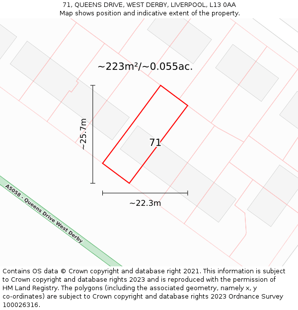 71, QUEENS DRIVE, WEST DERBY, LIVERPOOL, L13 0AA: Plot and title map