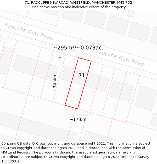 71, RADCLIFFE NEW ROAD, WHITEFIELD, MANCHESTER, M45 7QZ: Plot and title map