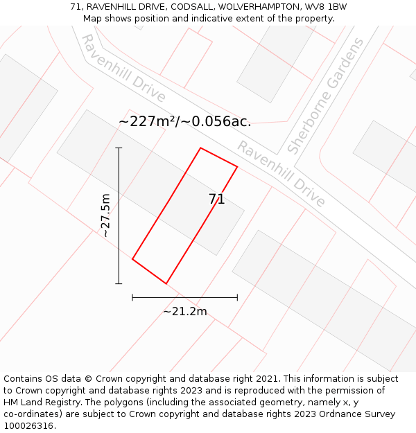 71, RAVENHILL DRIVE, CODSALL, WOLVERHAMPTON, WV8 1BW: Plot and title map