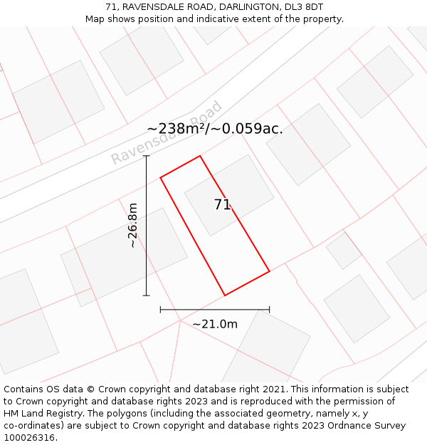 71, RAVENSDALE ROAD, DARLINGTON, DL3 8DT: Plot and title map