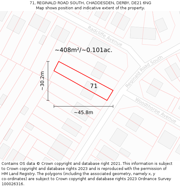 71, REGINALD ROAD SOUTH, CHADDESDEN, DERBY, DE21 6NG: Plot and title map