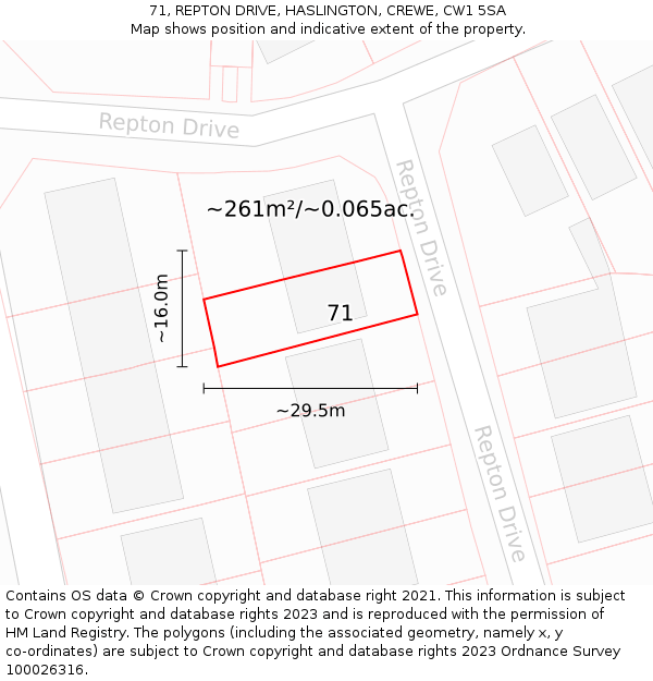 71, REPTON DRIVE, HASLINGTON, CREWE, CW1 5SA: Plot and title map