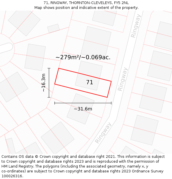 71, RINGWAY, THORNTON-CLEVELEYS, FY5 2NL: Plot and title map