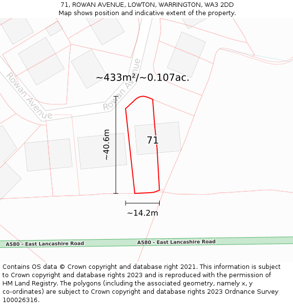 71, ROWAN AVENUE, LOWTON, WARRINGTON, WA3 2DD: Plot and title map