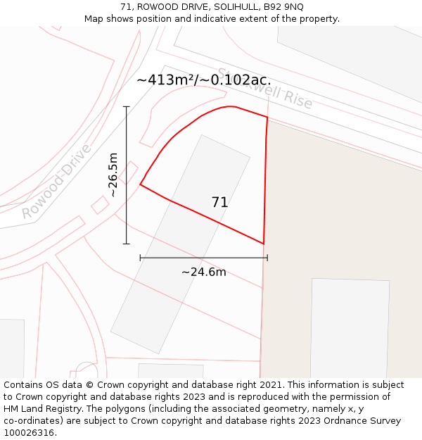 71, ROWOOD DRIVE, SOLIHULL, B92 9NQ: Plot and title map