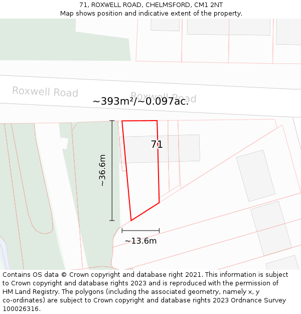 71, ROXWELL ROAD, CHELMSFORD, CM1 2NT: Plot and title map