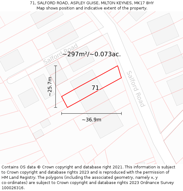 71, SALFORD ROAD, ASPLEY GUISE, MILTON KEYNES, MK17 8HY: Plot and title map