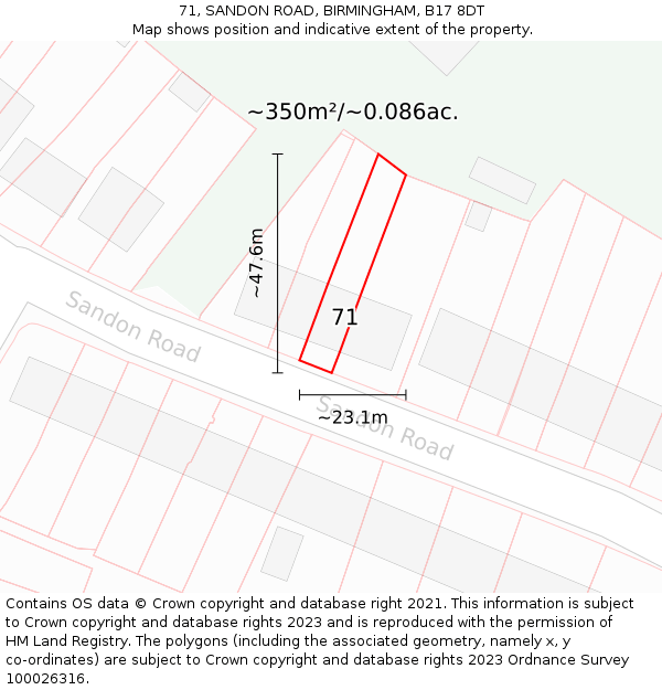 71, SANDON ROAD, BIRMINGHAM, B17 8DT: Plot and title map