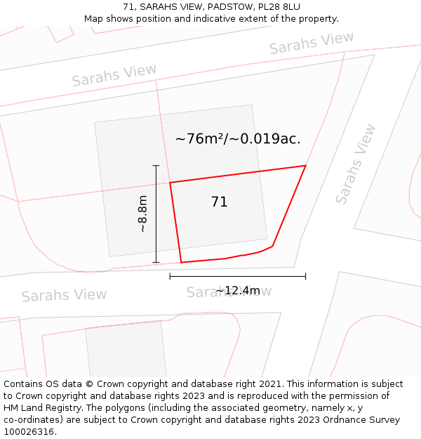 71, SARAHS VIEW, PADSTOW, PL28 8LU: Plot and title map