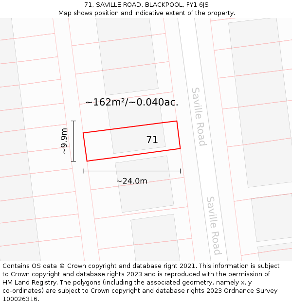 71, SAVILLE ROAD, BLACKPOOL, FY1 6JS: Plot and title map