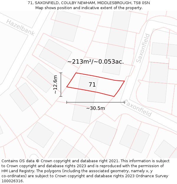 71, SAXONFIELD, COULBY NEWHAM, MIDDLESBROUGH, TS8 0SN: Plot and title map