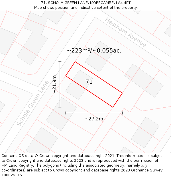 71, SCHOLA GREEN LANE, MORECAMBE, LA4 4PT: Plot and title map