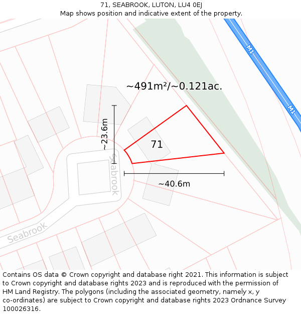 71, SEABROOK, LUTON, LU4 0EJ: Plot and title map