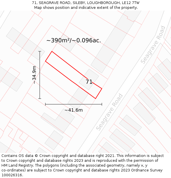 71, SEAGRAVE ROAD, SILEBY, LOUGHBOROUGH, LE12 7TW: Plot and title map