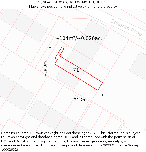 71, SEAGRIM ROAD, BOURNEMOUTH, BH8 0BB: Plot and title map