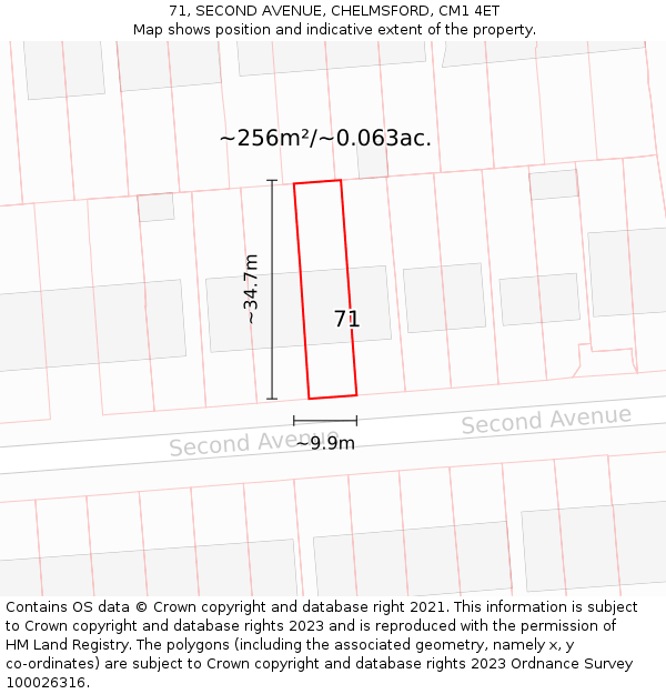 71, SECOND AVENUE, CHELMSFORD, CM1 4ET: Plot and title map