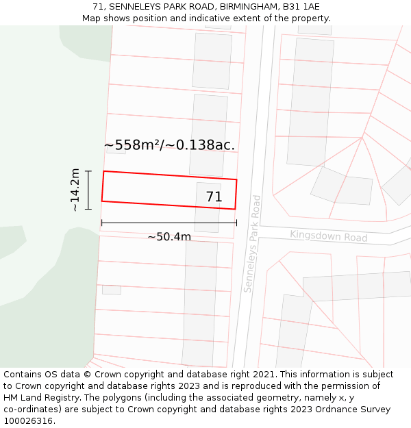 71, SENNELEYS PARK ROAD, BIRMINGHAM, B31 1AE: Plot and title map