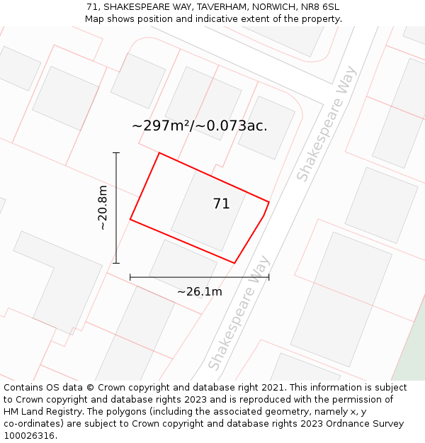 71, SHAKESPEARE WAY, TAVERHAM, NORWICH, NR8 6SL: Plot and title map