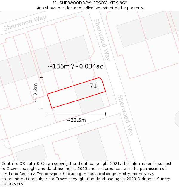 71, SHERWOOD WAY, EPSOM, KT19 8GY: Plot and title map