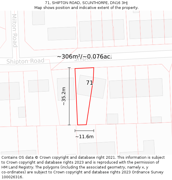 71, SHIPTON ROAD, SCUNTHORPE, DN16 3HJ: Plot and title map