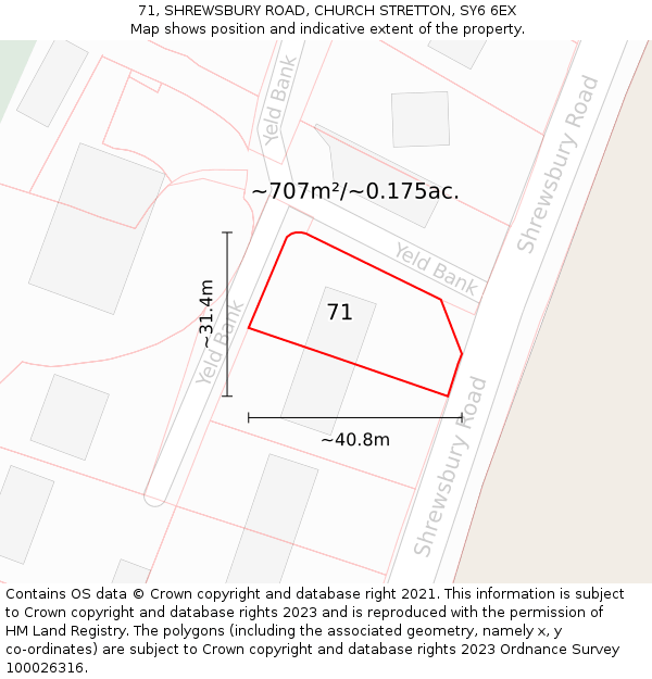 71, SHREWSBURY ROAD, CHURCH STRETTON, SY6 6EX: Plot and title map