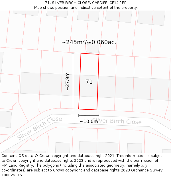 71, SILVER BIRCH CLOSE, CARDIFF, CF14 1EP: Plot and title map