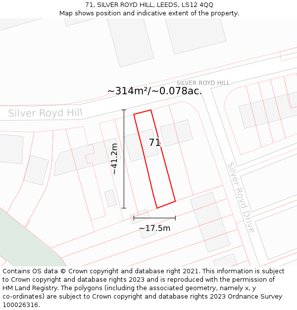 71, SILVER ROYD HILL, LEEDS, LS12 4QQ: Plot and title map