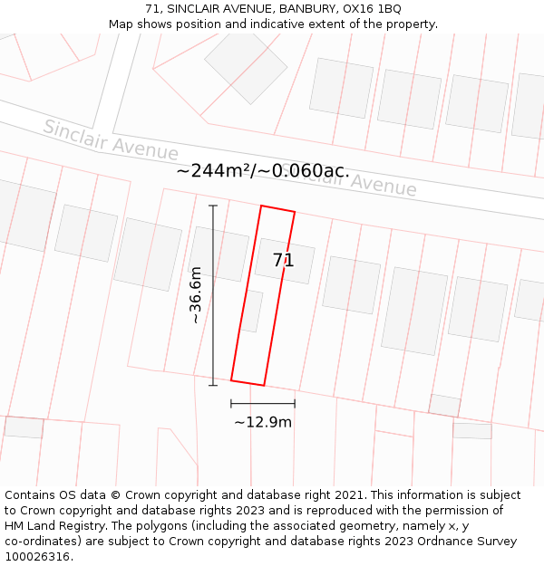 71, SINCLAIR AVENUE, BANBURY, OX16 1BQ: Plot and title map