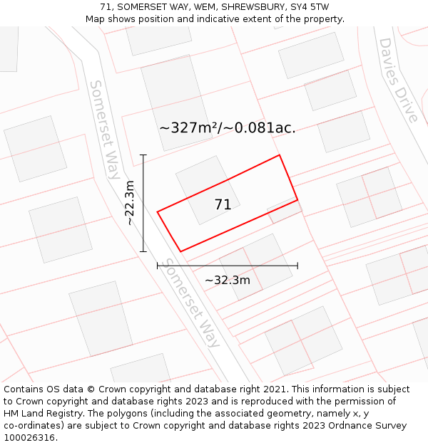 71, SOMERSET WAY, WEM, SHREWSBURY, SY4 5TW: Plot and title map