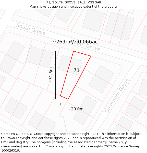 71, SOUTH GROVE, SALE, M33 3AR: Plot and title map