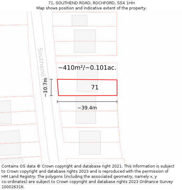 71, SOUTHEND ROAD, ROCHFORD, SS4 1HH: Plot and title map