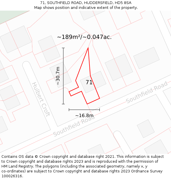 71, SOUTHFIELD ROAD, HUDDERSFIELD, HD5 8SA: Plot and title map