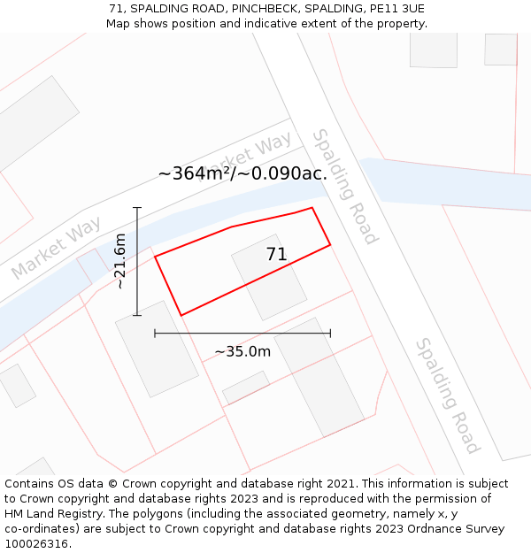 71, SPALDING ROAD, PINCHBECK, SPALDING, PE11 3UE: Plot and title map