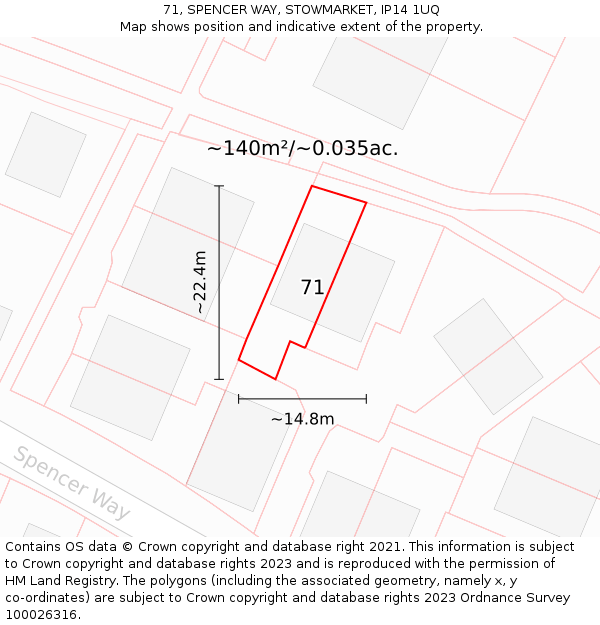 71, SPENCER WAY, STOWMARKET, IP14 1UQ: Plot and title map