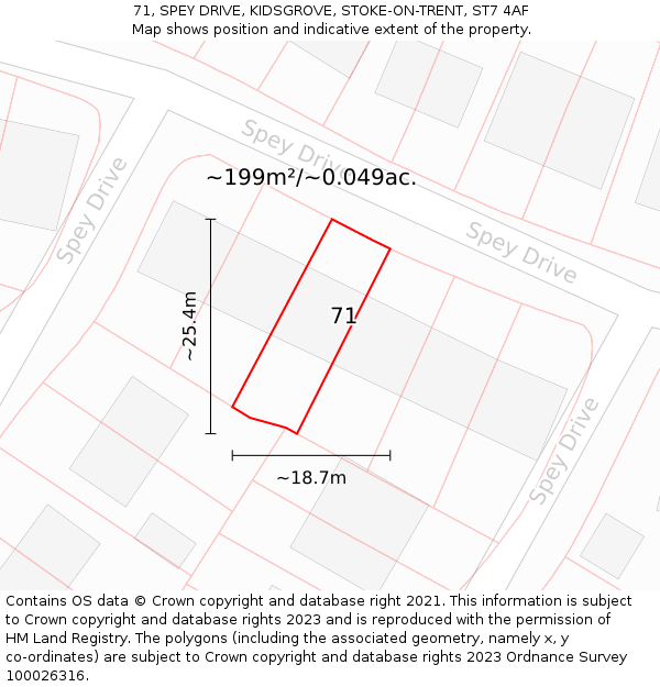 71, SPEY DRIVE, KIDSGROVE, STOKE-ON-TRENT, ST7 4AF: Plot and title map