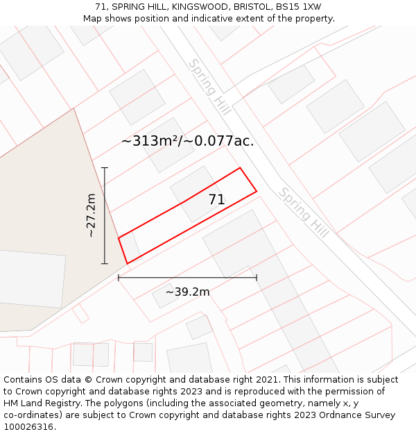 71, SPRING HILL, KINGSWOOD, BRISTOL, BS15 1XW: Plot and title map