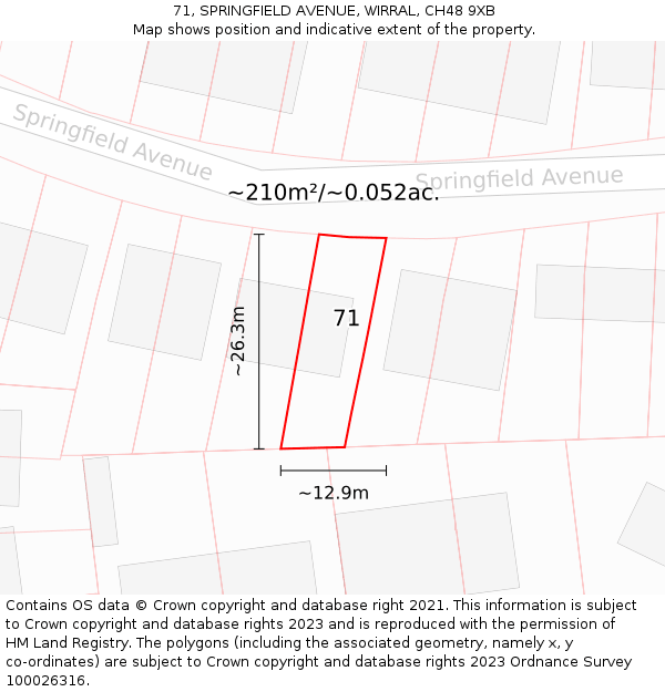 71, SPRINGFIELD AVENUE, WIRRAL, CH48 9XB: Plot and title map