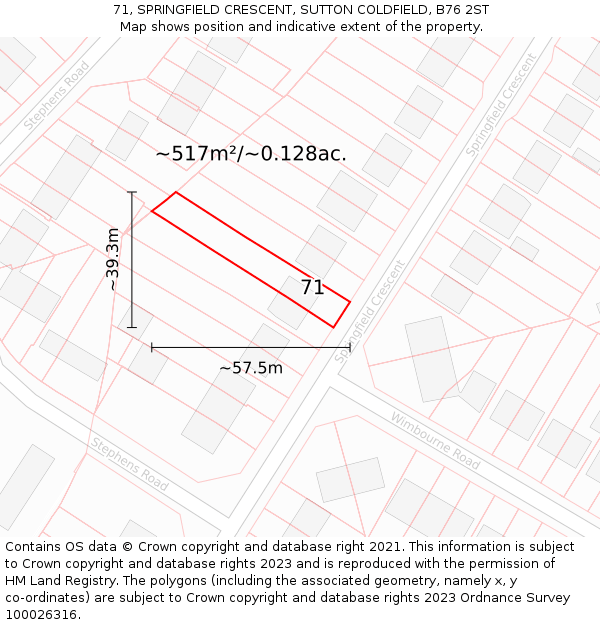 71, SPRINGFIELD CRESCENT, SUTTON COLDFIELD, B76 2ST: Plot and title map