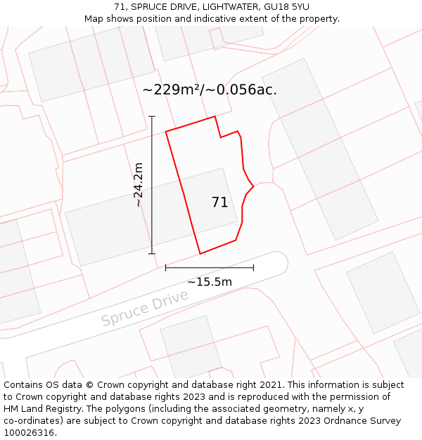 71, SPRUCE DRIVE, LIGHTWATER, GU18 5YU: Plot and title map